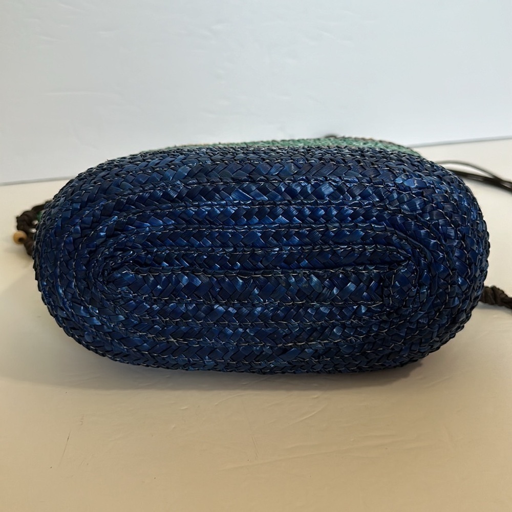 Beaded straw handbag with colorful accents. Purple and blue nouveau crossbody - Picture 10 of 13